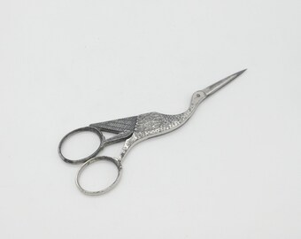 Victorian Cut Steel Novelty Stork Form Sewing or Craft Scissors Antique c1860