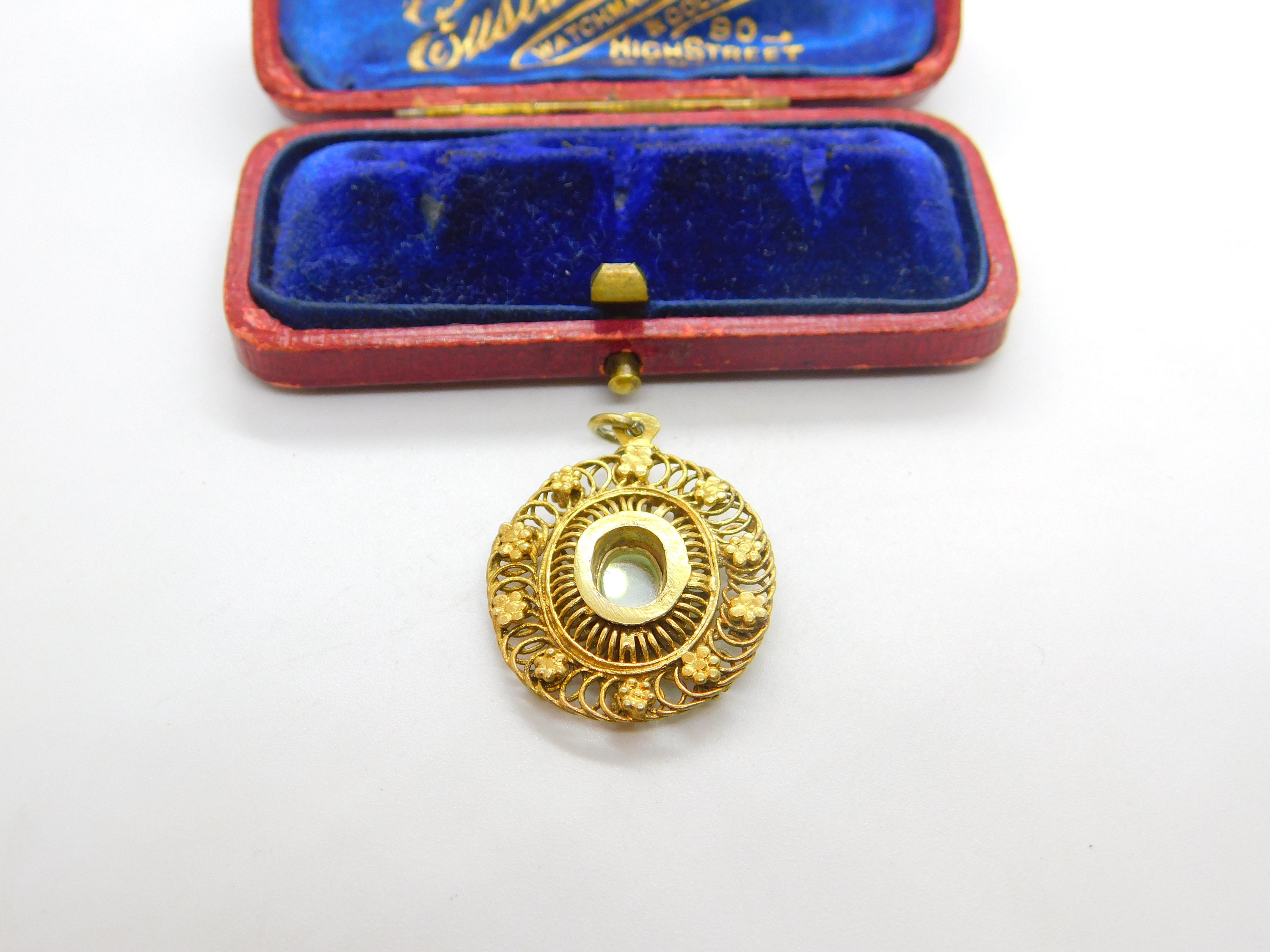 18th Century Spanish Colonial Silver Gilt Filigree Locket Pendant