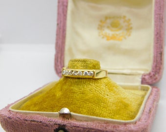 9ct Yellow Gold & Seven Stone Diamond Paste Half Eternity Ring Vintage 2003