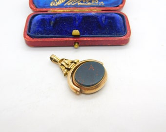 Victorian 10ct Gold, Bloodstone & Carnelian Buckle Form Spinner Fob c1890