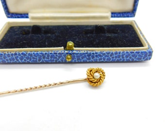 15ct Yellow Gold & Pearl Set Lovers Knot Stick Pin Antique c1910 Edwardian