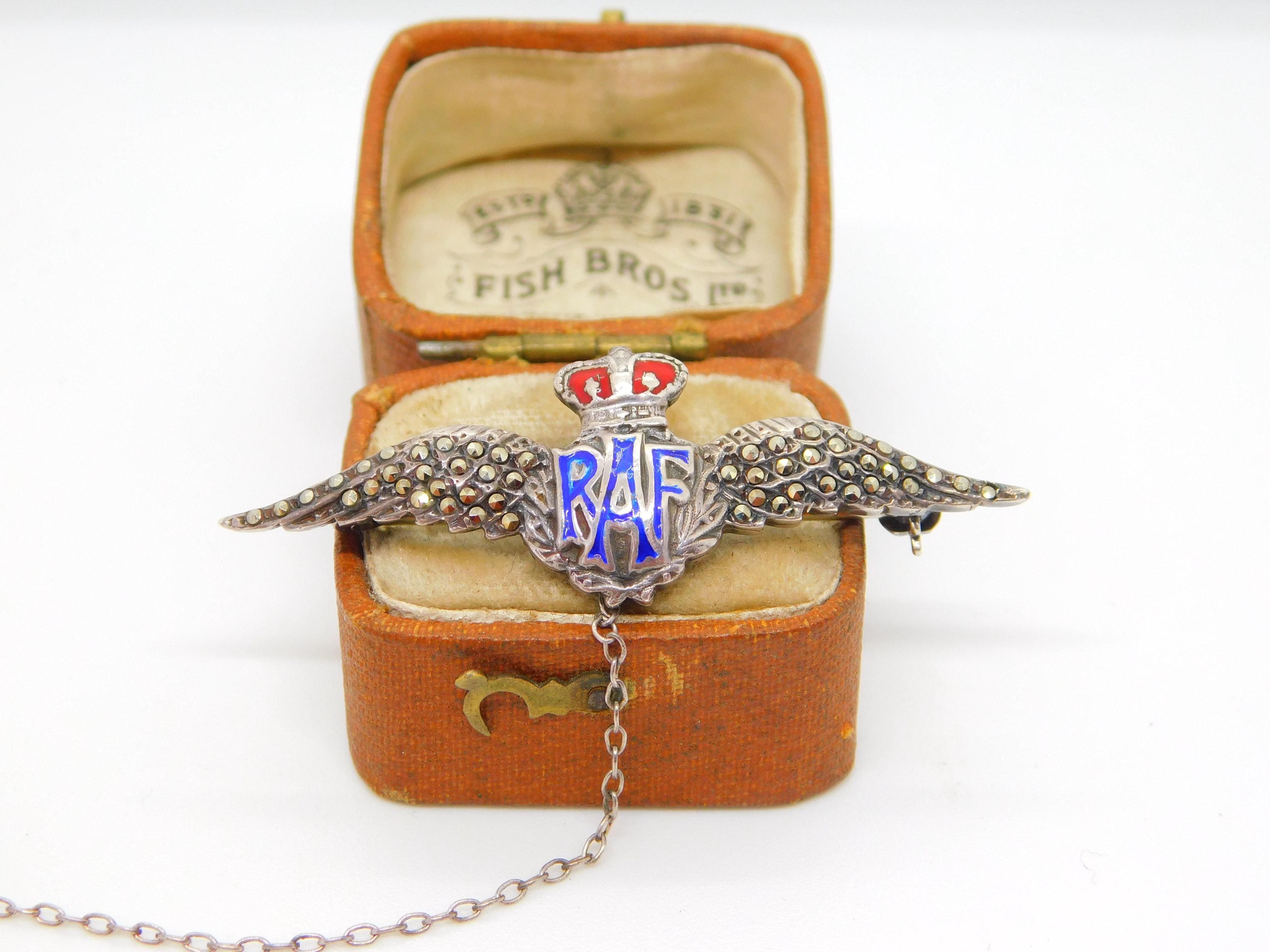 Wwii-era Sterling Silver Enamel & Marcasite RAF Wings Sweetheart Brooch ...