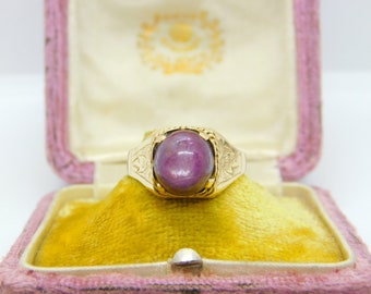 Victorian 18ct Yellow Gold & Cabochon Natural 4ct Star Ruby Ring c1900 Antique