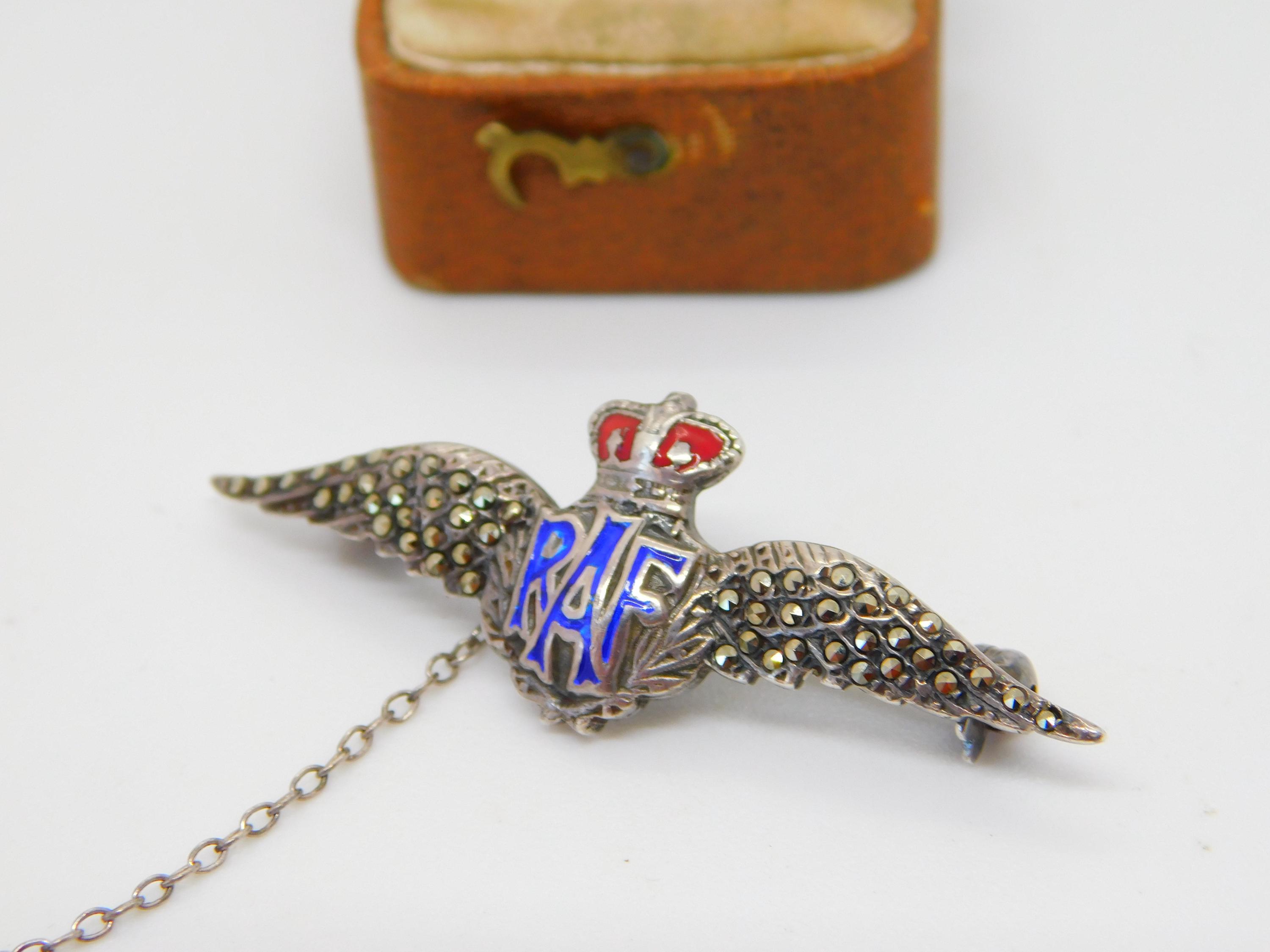 Wwii-era Sterling Silver Enamel & Marcasite RAF Wings Sweetheart Brooch ...