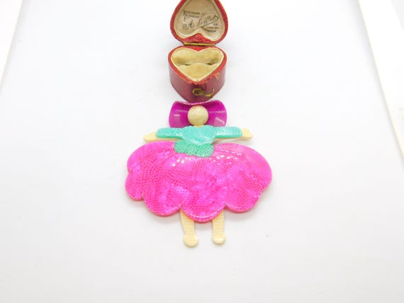 Lea Stein Paris Marked Colourful Cowgirl Brooch Pin Vintage C1960 - Main Image