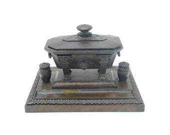 Regency Grand Tour Cast Bronze Sarcophagus Scipio Tomb Inkwell c1820 Georgian