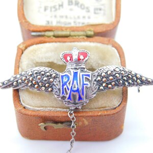 Wwii-era Sterling Silver Enamel & Marcasite RAF Wings Sweetheart Brooch ...