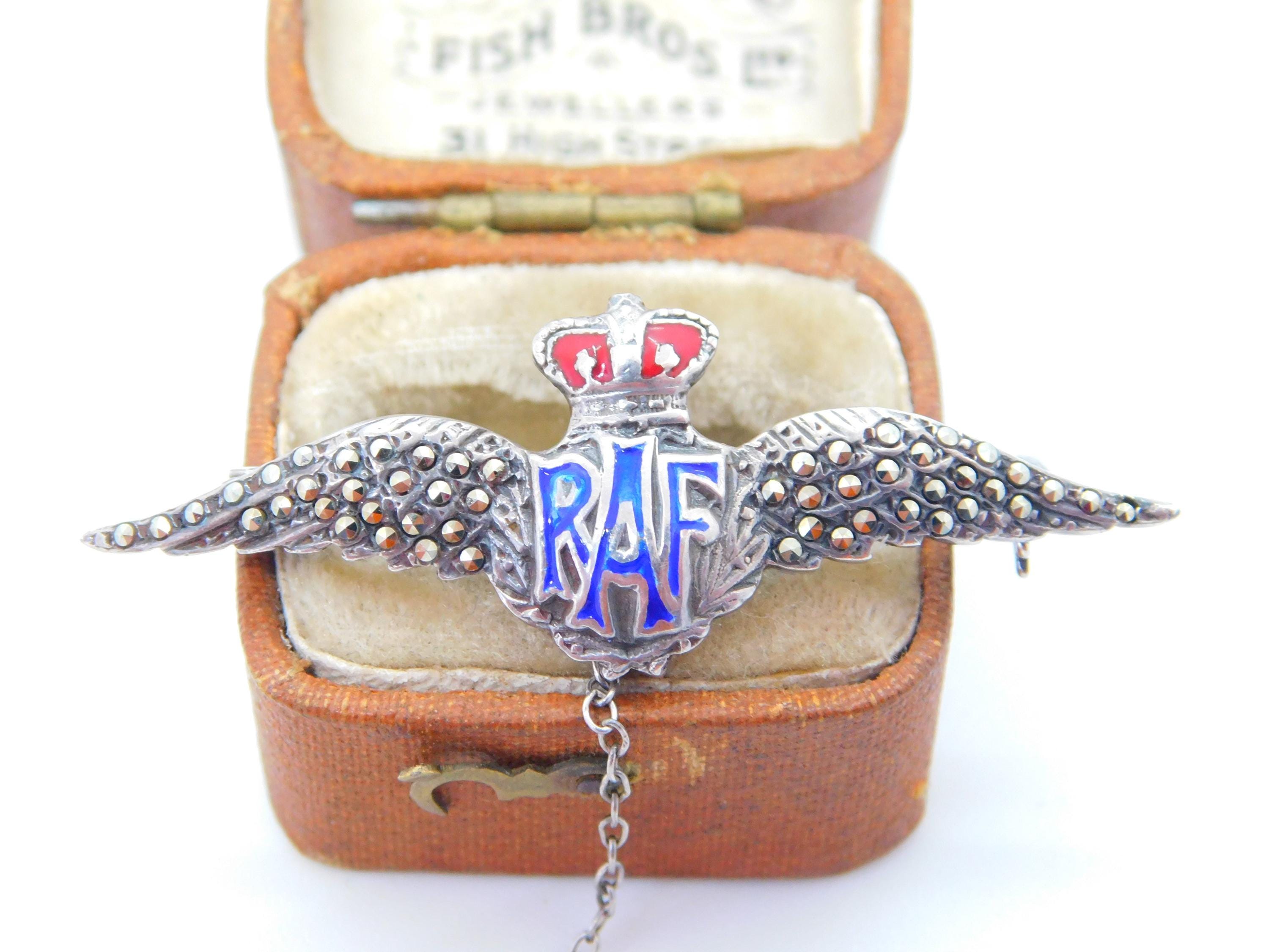 Wwii-era Sterling Silver Enamel & Marcasite RAF Wings Sweetheart Brooch ...