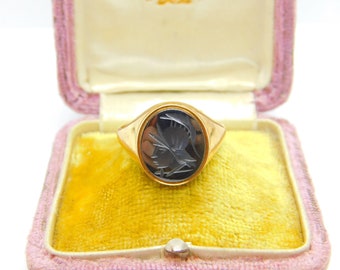 9ct Yellow Gold Gold Carved Haematite Centurion Signet Ring 1992 Birmingham