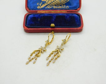 Diamond and 18ct Gold Dangling Ear Pendant Earrings Antique Edwardian c1910
