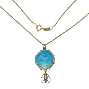 Charles Horner Sterling Silver Blue Enamel Drop Pendant Necklace Antique c1920