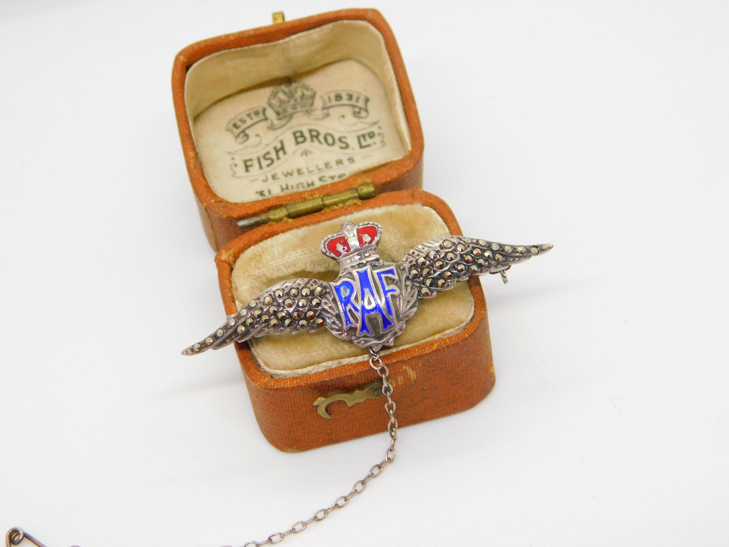 Wwii-era Sterling Silver Enamel & Marcasite RAF Wings Sweetheart Brooch ...