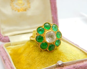 Victorian 22ct Yellow Gold, Green-White Paste Set Cluster Ring Indian c1890