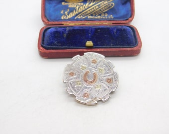 9ct Gold on Sterling Silver Horseshoe Sweetheart Brooch 1889 Birmingham