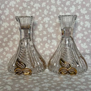 Vintage Anna Hutte Lead Crystal Candlestick Holders with Gold Accents
