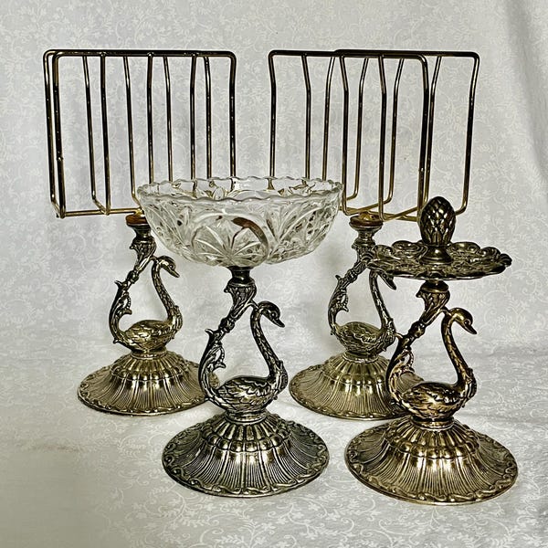 CHOICE Vintage Mässing Metall Svanmotiv Post Servett Bestickhållare Buffett Servis