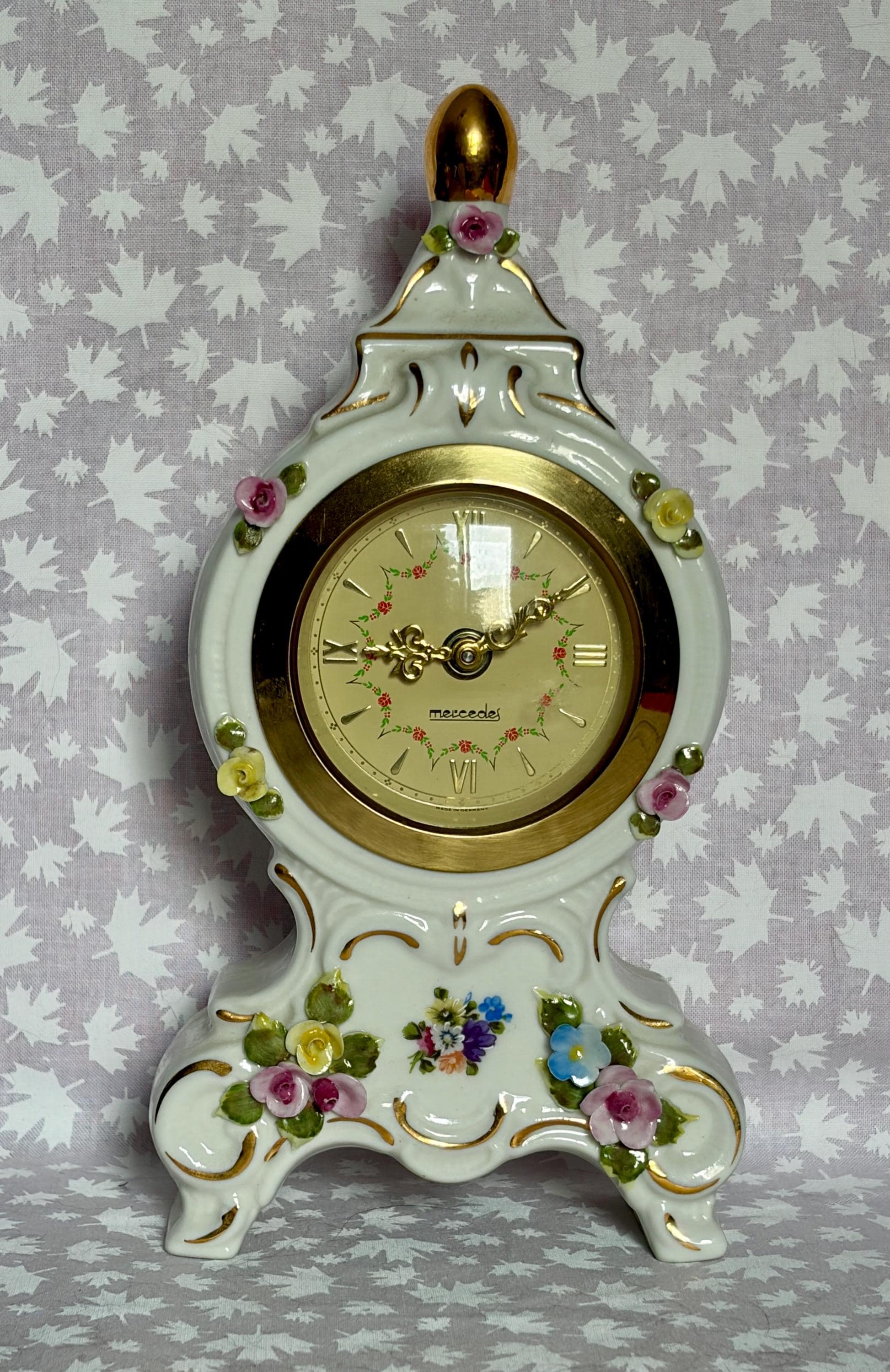 Sandizell Dresden ヴィンテージマントル時計　フローラル Dresden Porcelain Clock - Etsy