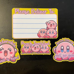 Schattige hongerige kleine roze set poststickers met thema! Inclusief adreslabels, PDT's, blije post