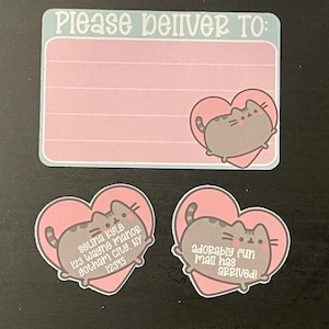 Pudgy cat theme mail set! Address label, Please Deliver To, and happy mail sticker flakes