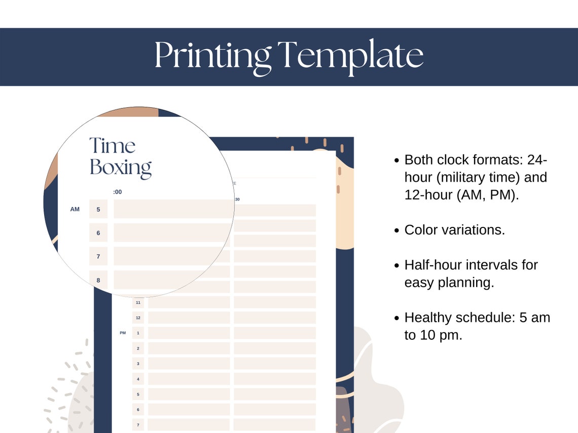 Time Boxing Printing Template for Perfect Time Management 5 - Etsy