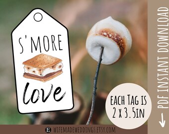 S'mores Gift Tags for Wedding Favors - Instant Download