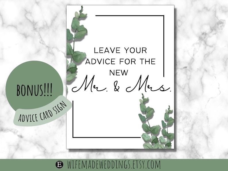 Eucalyptus Wedding Guest Advice Cards Printable PDF Download - Etsy