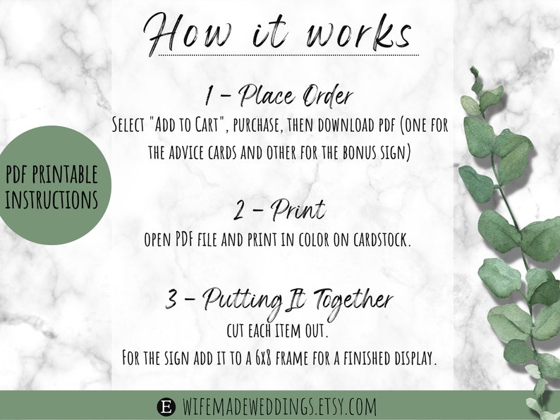 Eucalyptus Wedding Guest Advice Cards Printable PDF Download - Etsy