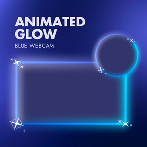 Animowany neonowy niebieski pakiet nakładek na kamerę internetową | Estetyczna grafika Facecam Twitch | Nakładka na YouTube | Ramka obramowania kamery | Grafiki Streamer