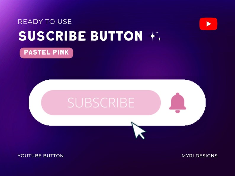 suscribe button digital product. Pastel pink colour. For youtube or twitch. Ready to use. Youtube suscribe button, also works as a twitch suscribe button for your streams.