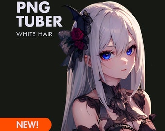 White Hair PNGTuber Avatar: Premade 2D Model