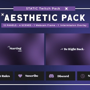 Estetiskt lila Twitch-streampaket | Statiska scener och överlägg (digital nedladdning)