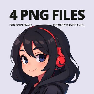 May include: A digital illustration of a girl with black hair and red headphones. She is wearing a black hoodie and has a light blue eye.