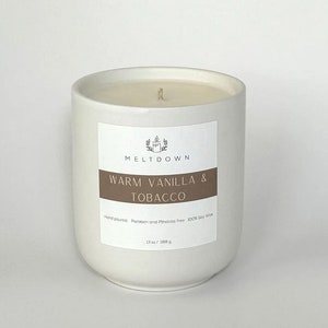 Warm Vanilla and Tobacco 13oz Candle, Vanilla Candle, Tobacco Candle, 100% Soy Candle, Amber Jar Candle, Housewarming Gift