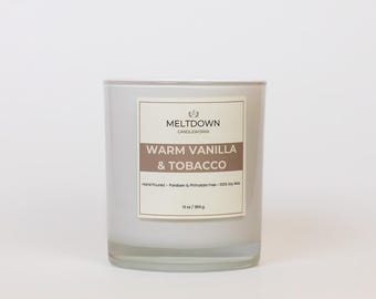 Vela de vainilla cálida y tabaco de 368 g (13 oz), vela de vainilla, vela de tabaco, vela 100% de soja, vela en frasco ámbar, regalo de inauguración de casa
