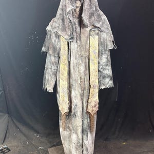 Handmade Grim Reaper Costume: Leather Stole, Distressed Linen Hood