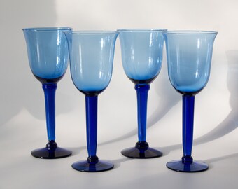 Vintage Cobalt Stemmed Wine Glasses