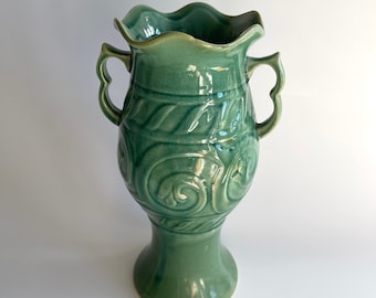 Vintage Large Jade Celadon Pottery Vase