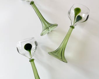 Antique Art Nouveau Hand-Blown Bohemian Wine Glasses