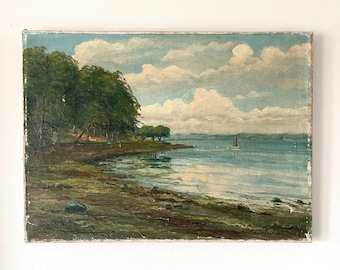 Antike 1922 Original Shoreline Ölgemälde