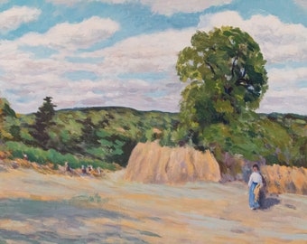 De oogst in Montfoucault, reproductie naar Camille Pissarro, 1876
