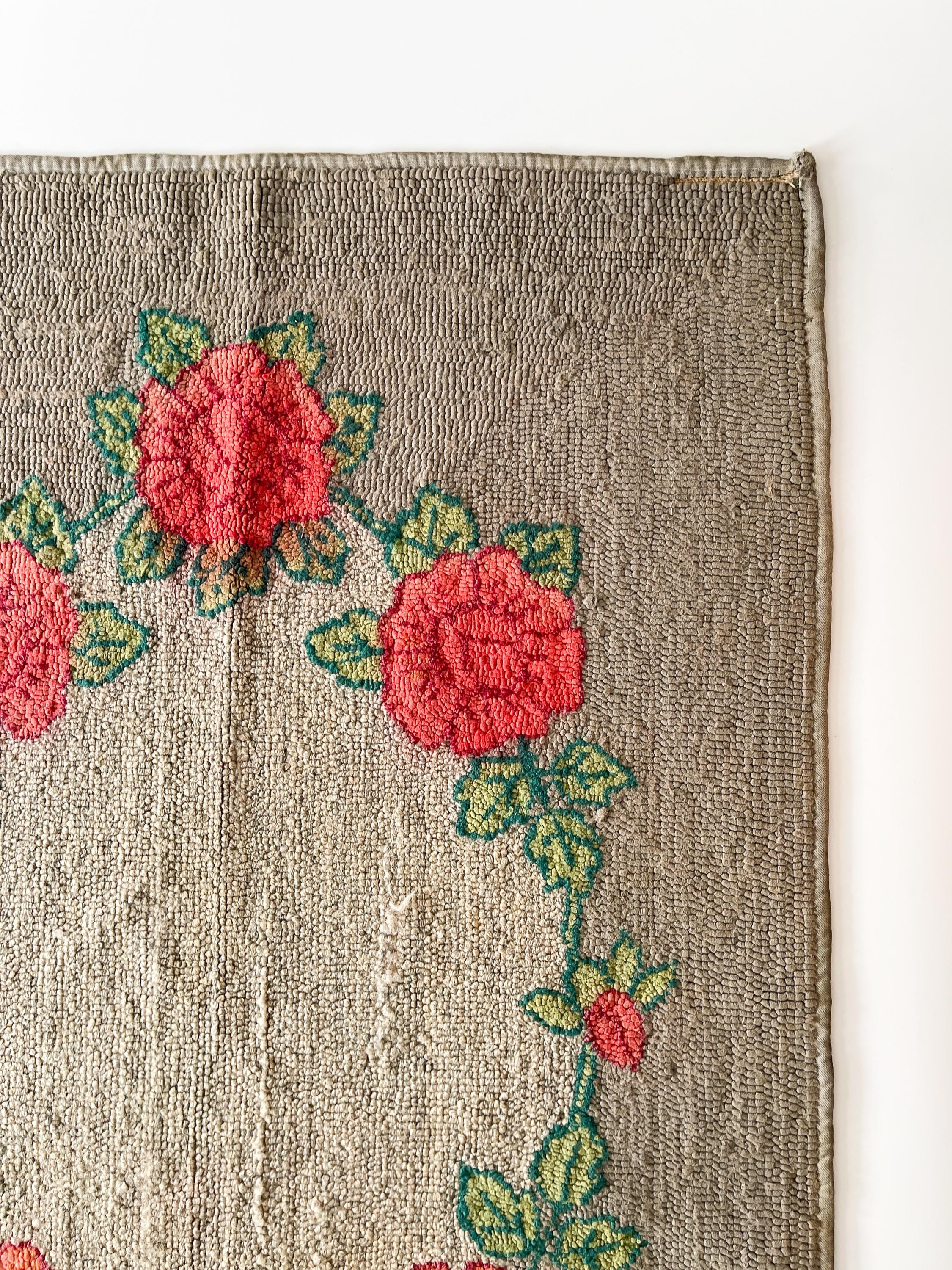 Vintage Hooked Rug With Cabbage Rose Wreath Pattern - Etsy
