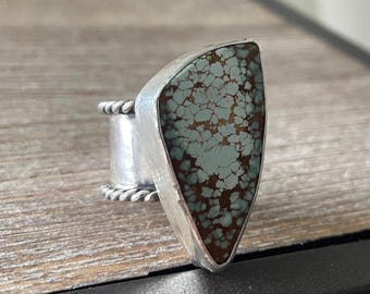 Anillo de plata de ley turquesa de Hubei, talla 6