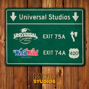 Universal Studios Orlando Florida, Wet n Wild - US-bord, straatnaambord, memorabilia, memorabilia, verkeersbord, verkeersbord, snelweg, snelweg, snelweg