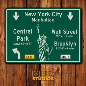 New York City - Manhattan, Central Park, Wall Street, Brooklyn - US Sign, Street Sign, Traffic Sign, Memorabilia, Traffic, Souvenir, Highway
