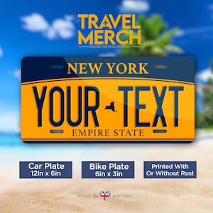 New York - USA Custom Metal License Plate, Americana, US States, Handmade in the UK - Personalised/Customised