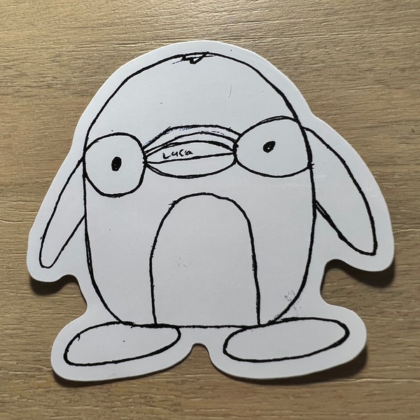 Penguan - Hand Drawn Waterproof Vinyl Sticker -Designed by 10 year old artist