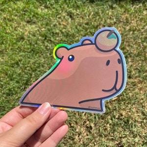 Holographic Car Peeker Sticker Capybara with Orange