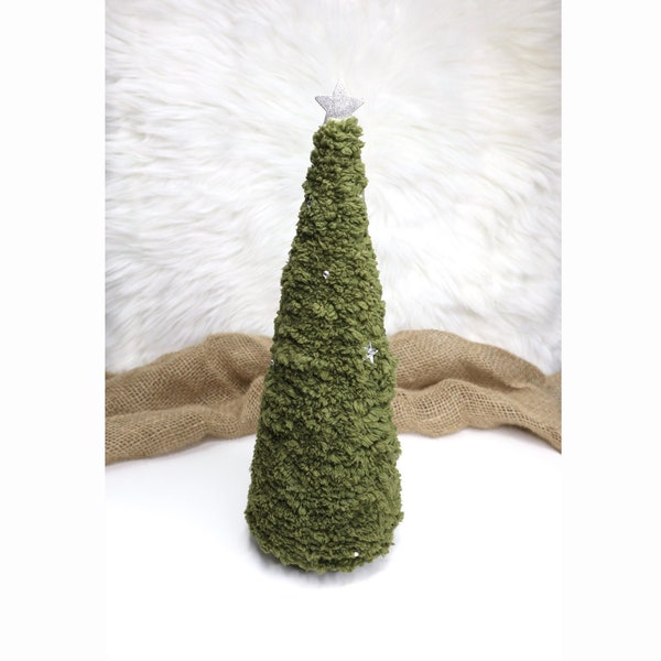 Military Green Yarn Christmas Tree Decor | Tiered Tray Decor | Coffee Table Decor | Rustic Mantel Decor | Winter Wedding Centerpiece