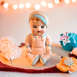 Vintage 1950s Relpo Baby Junge Mädchen Keramik Planter Kitsch Baby Shower Geschenk selten sehr ausgezeichnet