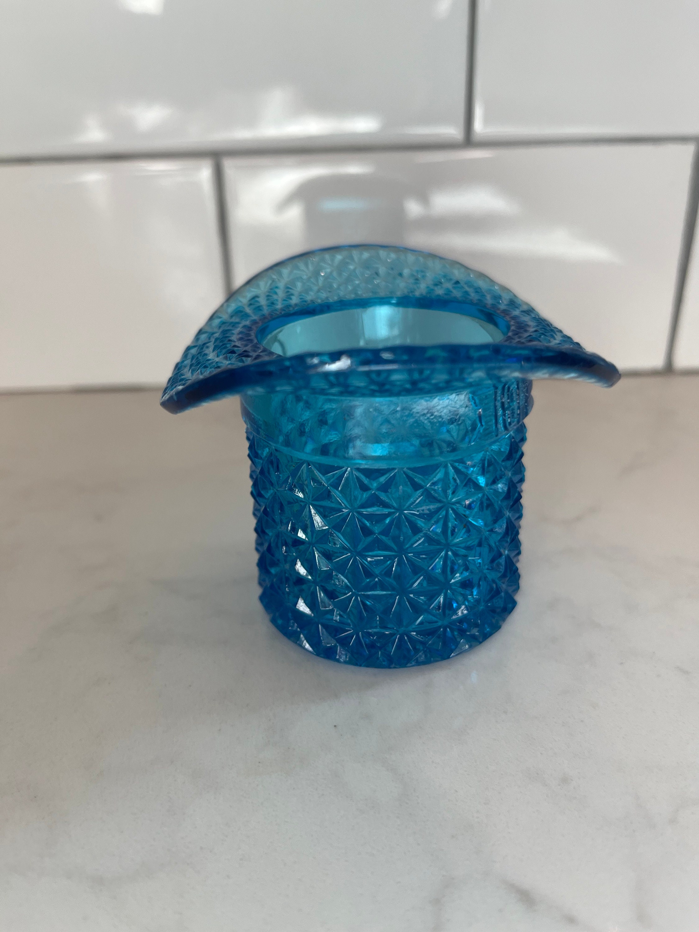 Vintage Fenton Blue Glass Top Hat Toothpick Holder Etsy